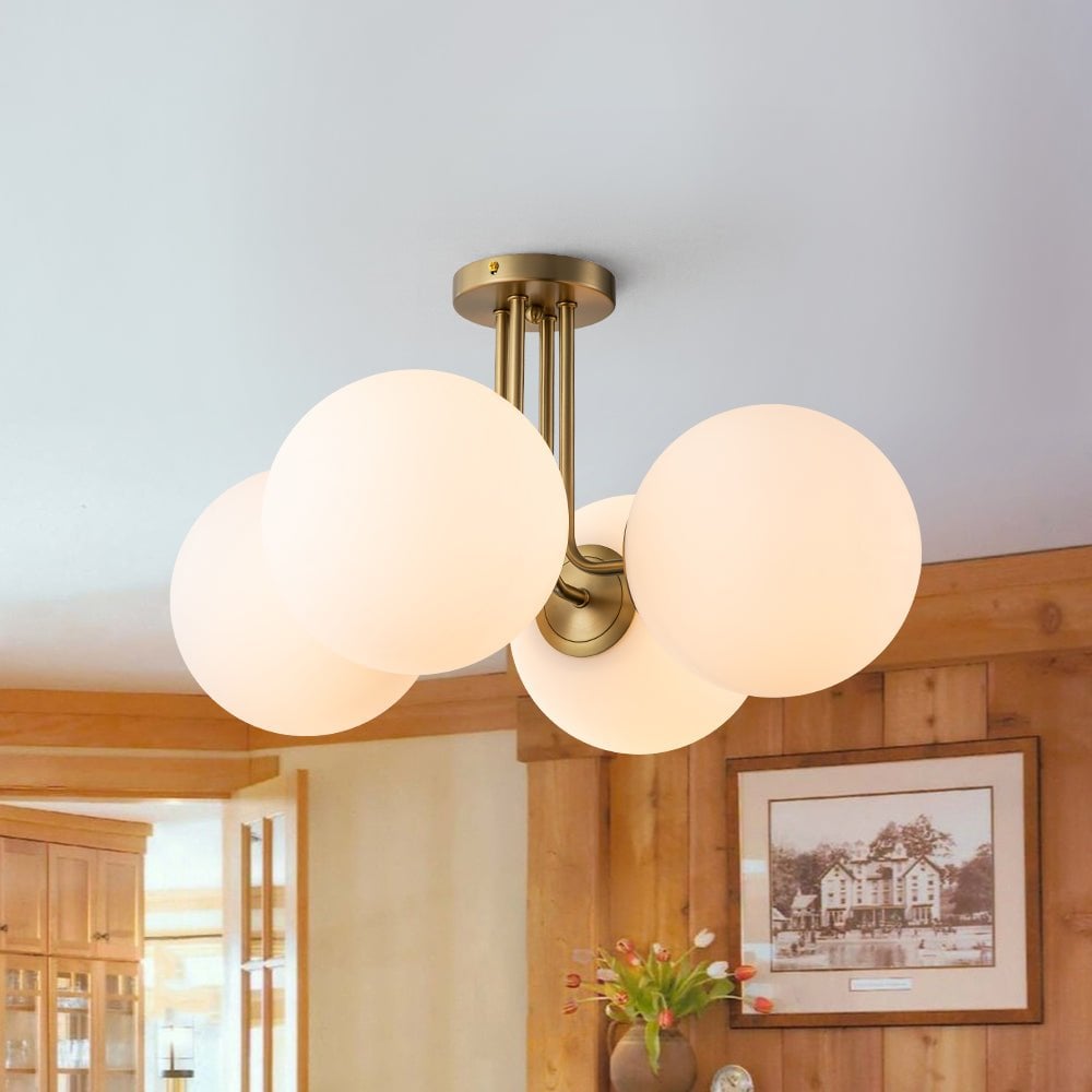 Mid Century 4-Light Frosted Glass Globe Semi Flush Mount