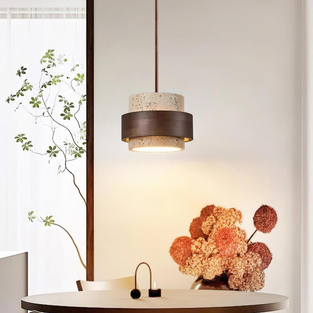 Timothy Wabi Sabi Cylindrical Travertine Pendant Light